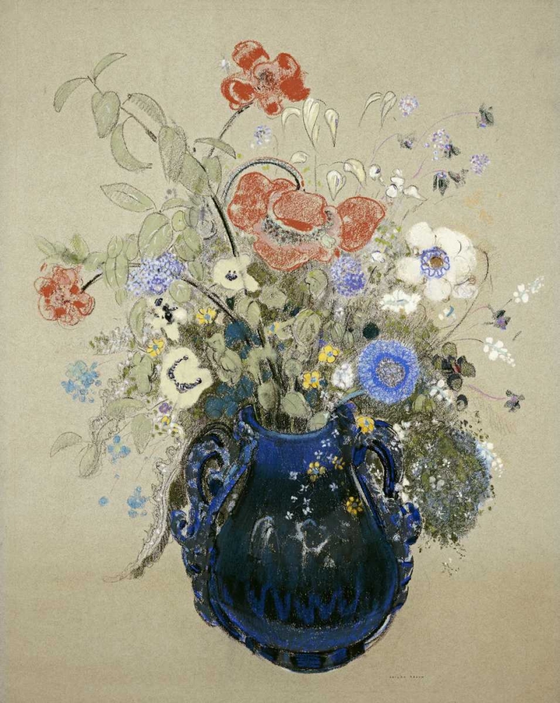 Wall Art Painting id:89915, Name: A Vase OF Blue Flowers, Artist: Redon, Odilion