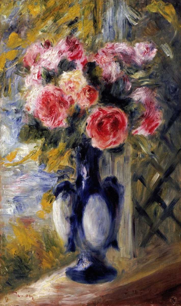 Wall Art Painting id:89944, Name: Roses In a Blue Vase, Artist: Renoir, Pierre-Auguste