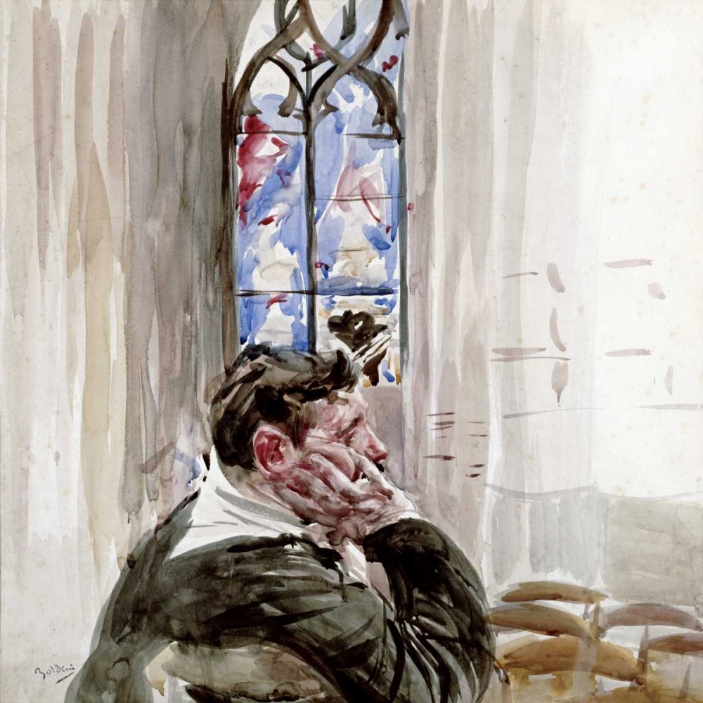 Wall Art Painting id:90228, Name: Portrait of a Man In Church, Artist: Boldini, Giovanni