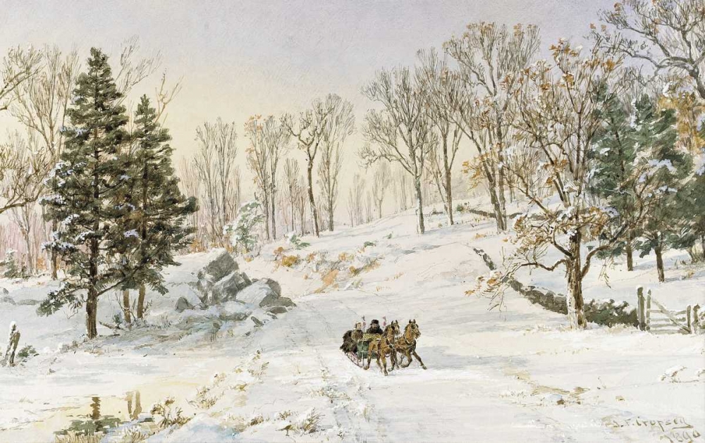 Wall Art Painting id:90298, Name: Winter on Ravensdale Road, Hastings-On-Hudson, New York, Artist: Cropsey, Jasper Francis