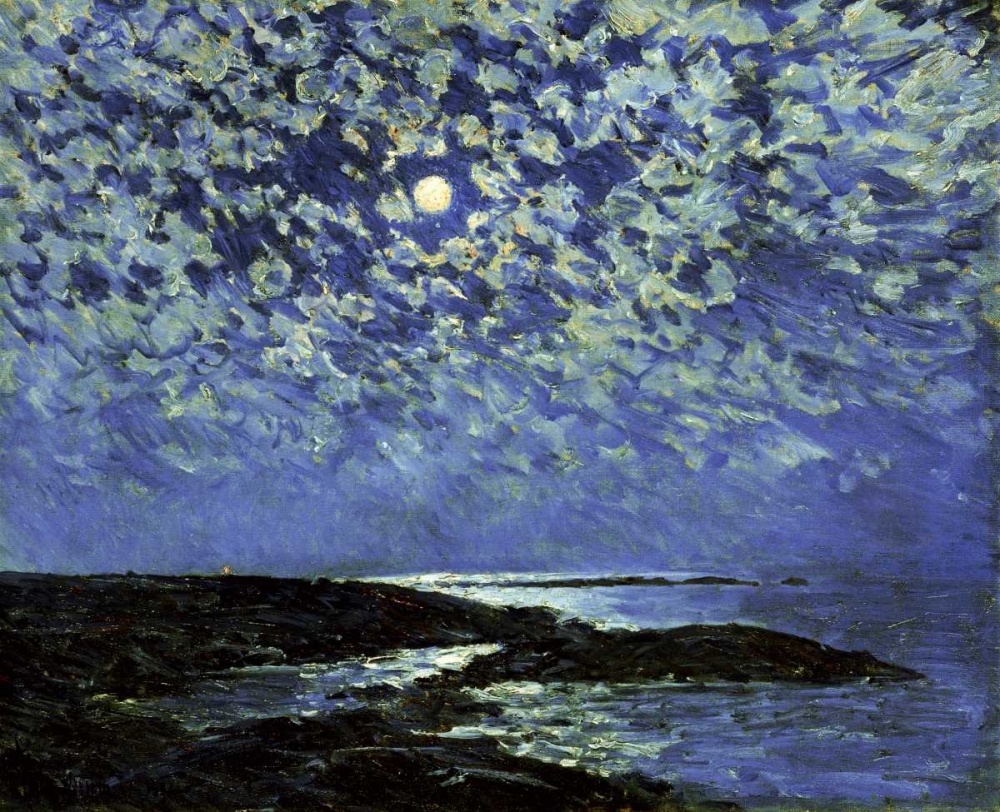 Wall Art Painting id:90376, Name: Moonlight, Isle of Shoals, Artist: Hassam, Childe