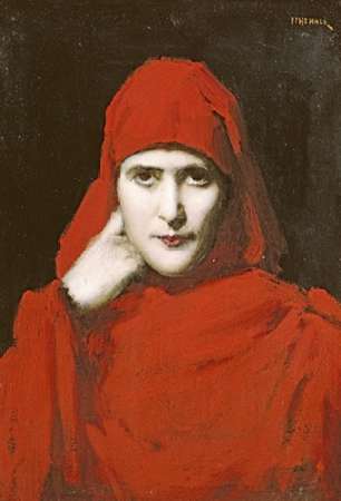 Wall Art Painting id:185663, Name: A Woman In a Red Cloak, Artist: Henner, Jean Jacques