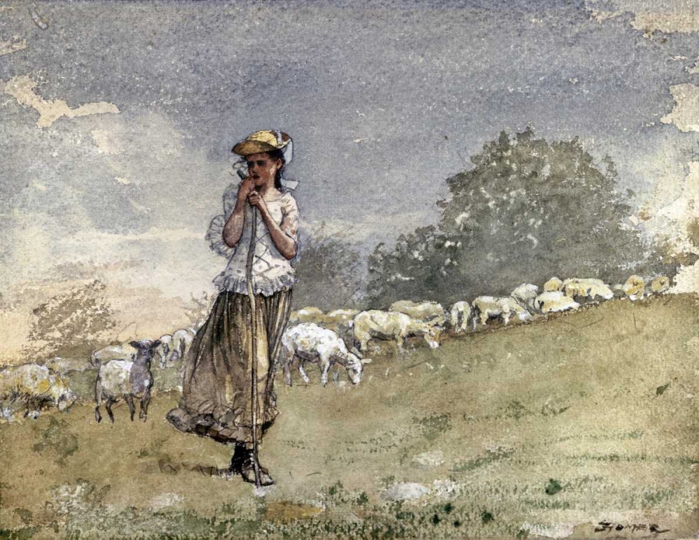 Wall Art Painting id:90414, Name: Tending Sheep, Houghton Farm, Artist: Homer, Winslow