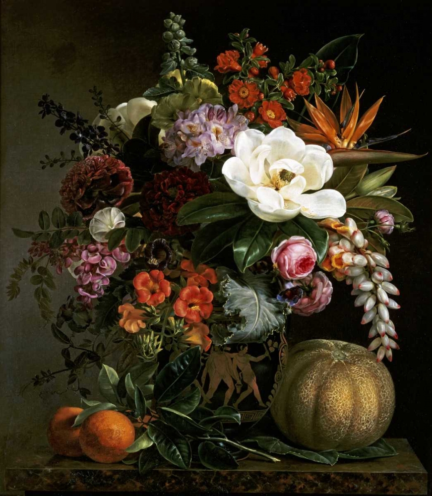 Wall Art Painting id:90437, Name: Still Life in a Greek Vase, Artist: Jensen, Johan Laurents