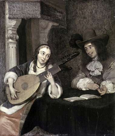 Wall Art Painting id:185874, Name: Woman Playing The Lute, Artist: Ter Borch, Gerard