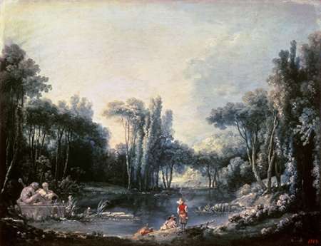 Wall Art Painting id:185894, Name: Landscape With a Pond, Artist: Boucher, Francois