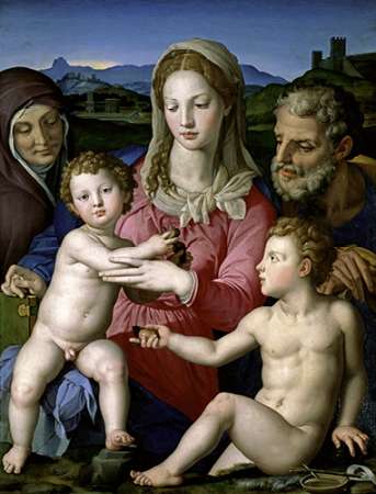 Wall Art Painting id:185903, Name: Family with Saint Anne and John the Baptist as a Child, Artist: Bronzino, Agnolo