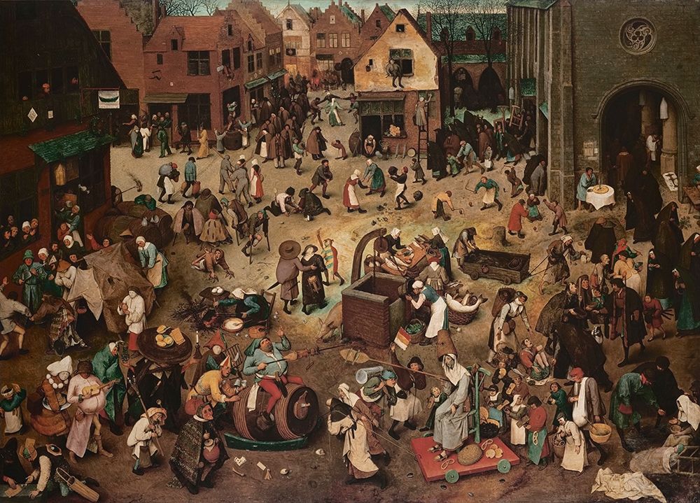 Wall Art Painting id:265964, Name: The Fight Between Carnival and Lent, Artist: Bruegel the Elder, Pieter