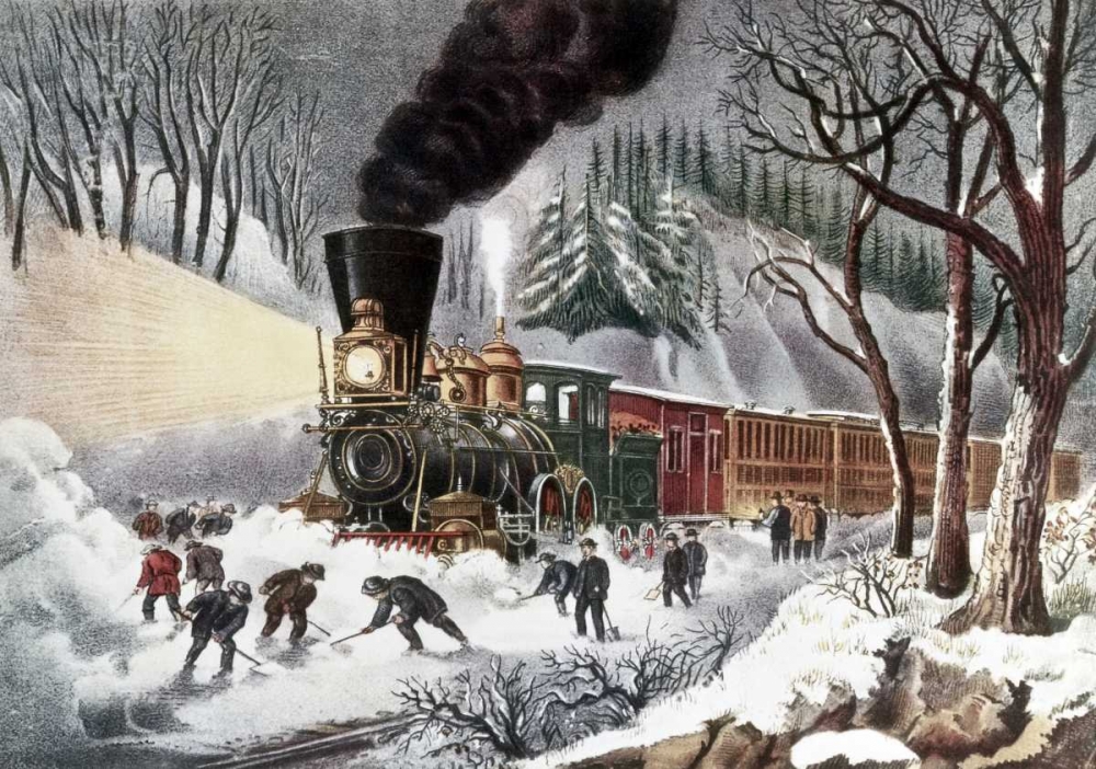 Wall Art Painting id:90867, Name: American Railroad Scene, Artist: Currier and Ives