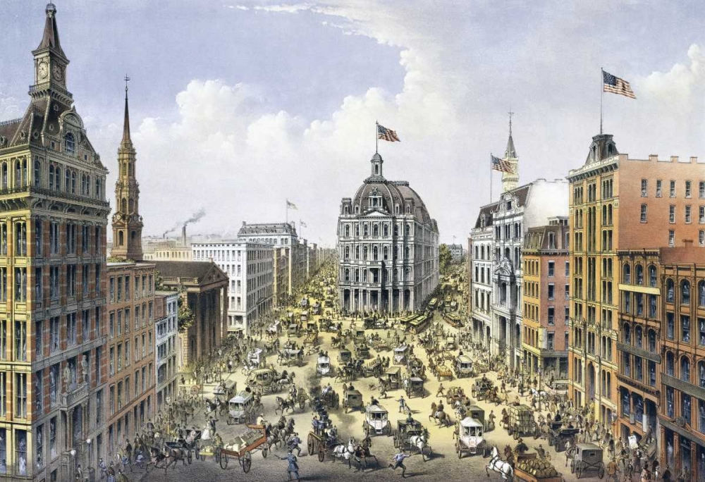Wall Art Painting id:90870, Name: Broadway New York, Artist: Currier and Ives