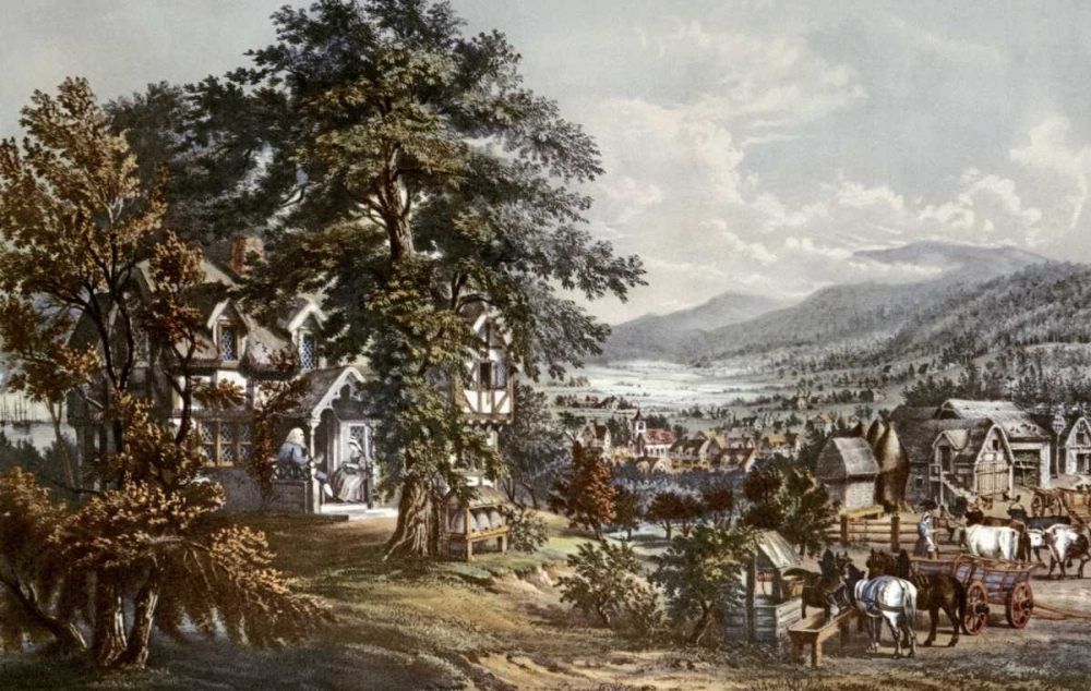 Wall Art Painting id:90877, Name: Home of Evangeline-Acadian Land, Artist: Currier and Ives