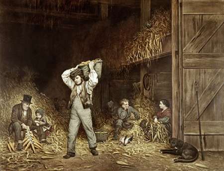 Wall Art Painting id:185963, Name: Husking Corn, Artist: Ives, Currier and