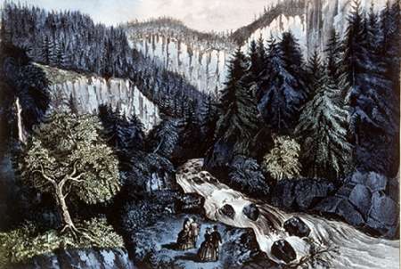 Wall Art Painting id:185973, Name: Source of The Hudson In Indian Pass Adirondacks, Artist: Ives, Currier and