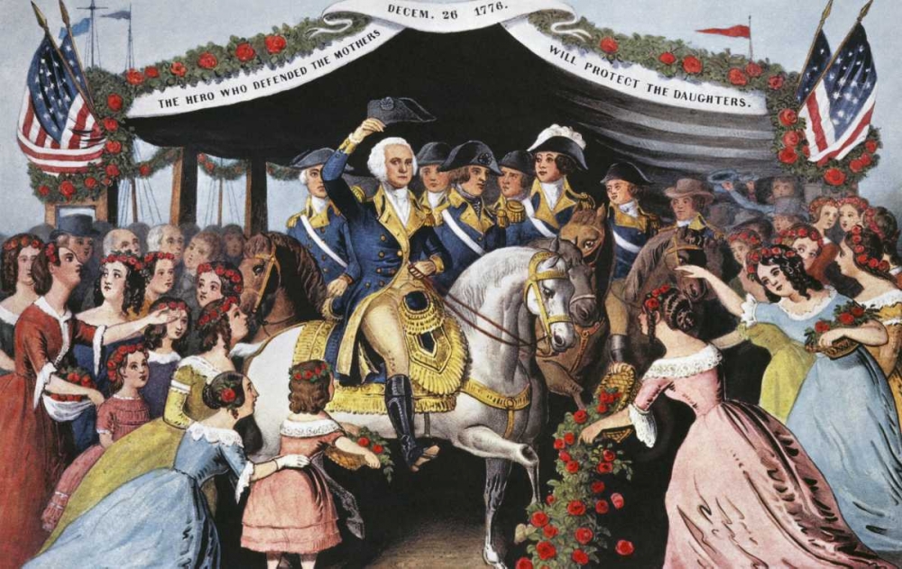 Wall Art Painting id:90902, Name: Washingtons Reception, On The Bridge Trenton, Artist: Currier and Ives