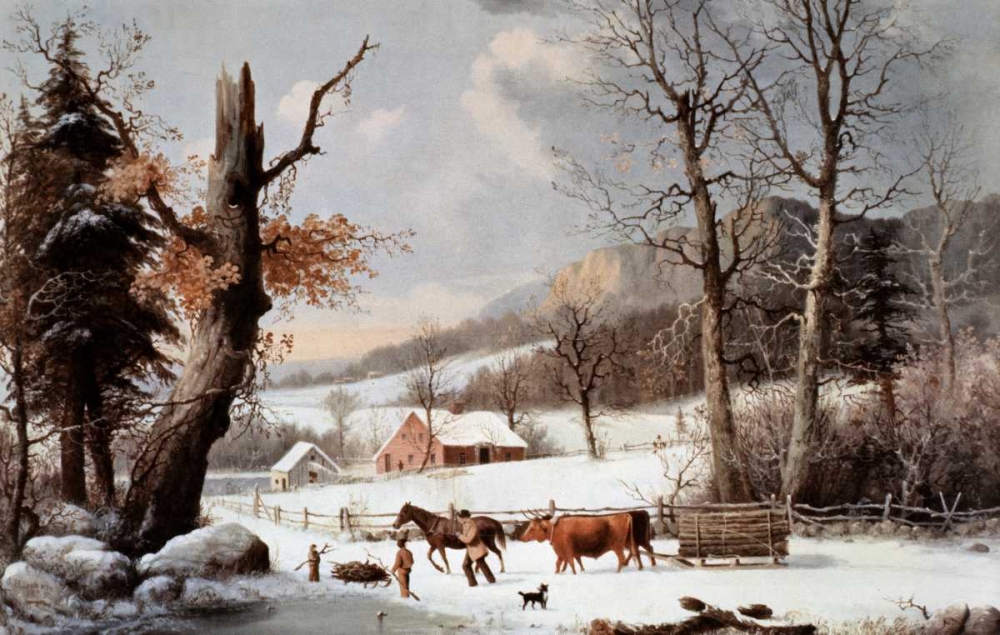 Wall Art Painting id:90903, Name: Winter In The Country - Homeward From The Wood-Lot, Artist: Currier and Ives