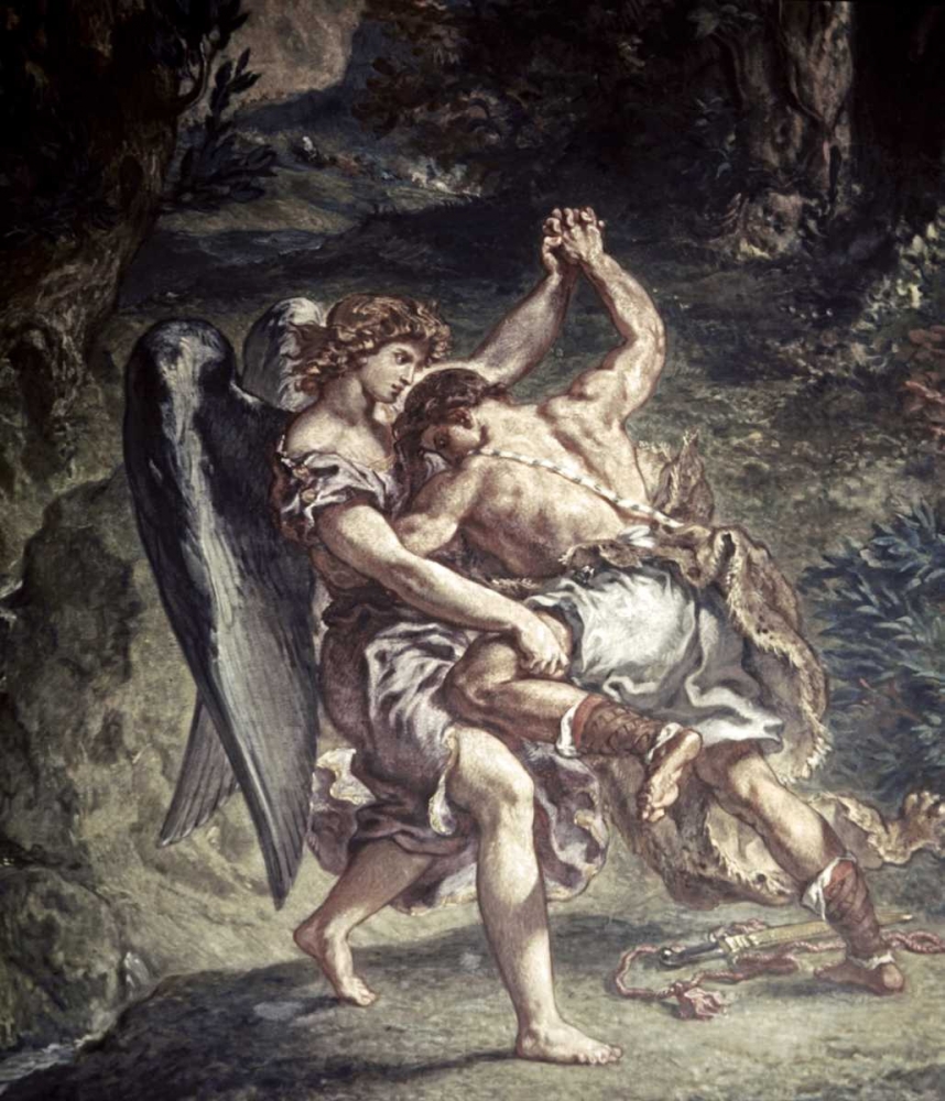 Wall Art Painting id:90972, Name: Jacob Wrestles With The Angel, Artist: Delacroix, Eugene