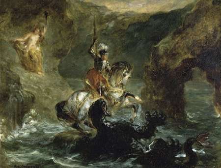 Wall Art Painting id:186038, Name: St. George Fighting the Dragon, Artist: Delacroix, Eugene