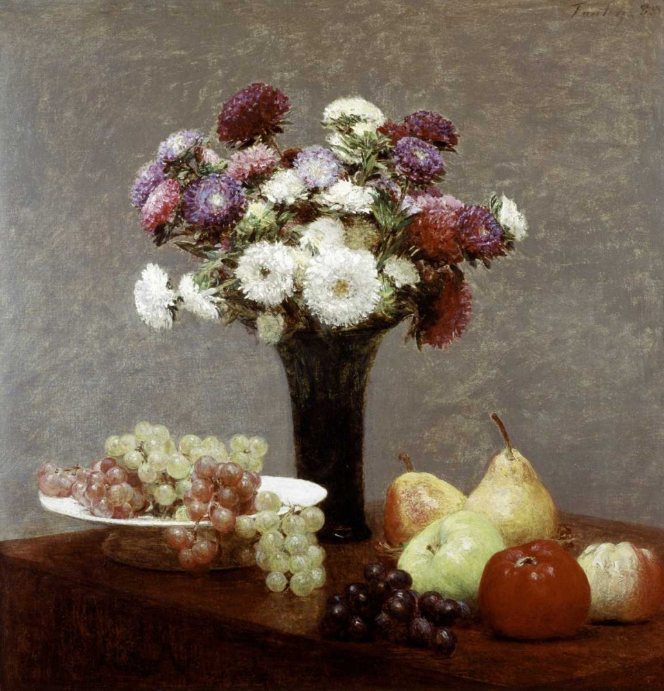 Wall Art Painting id:91008, Name: Still Life With Dahlias and Fruit, Artist: Fantin-Latour, Henri