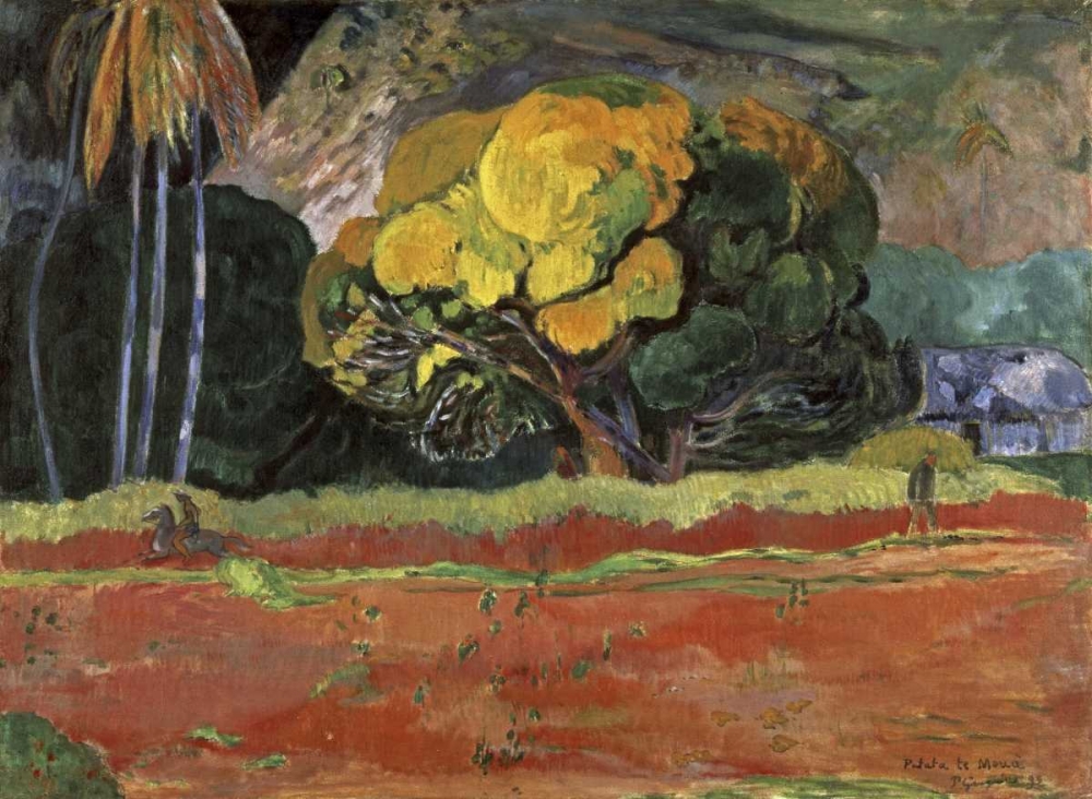 Wall Art Painting id:91047, Name: At the Foot of a Mountain - Fatata Te Moua, Artist: Gauguin, Paul