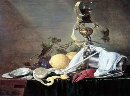 Wall Art Painting id:186202, Name: Lobster, Oyster and Lemon, Artist: De Heem, Jan Davidsz