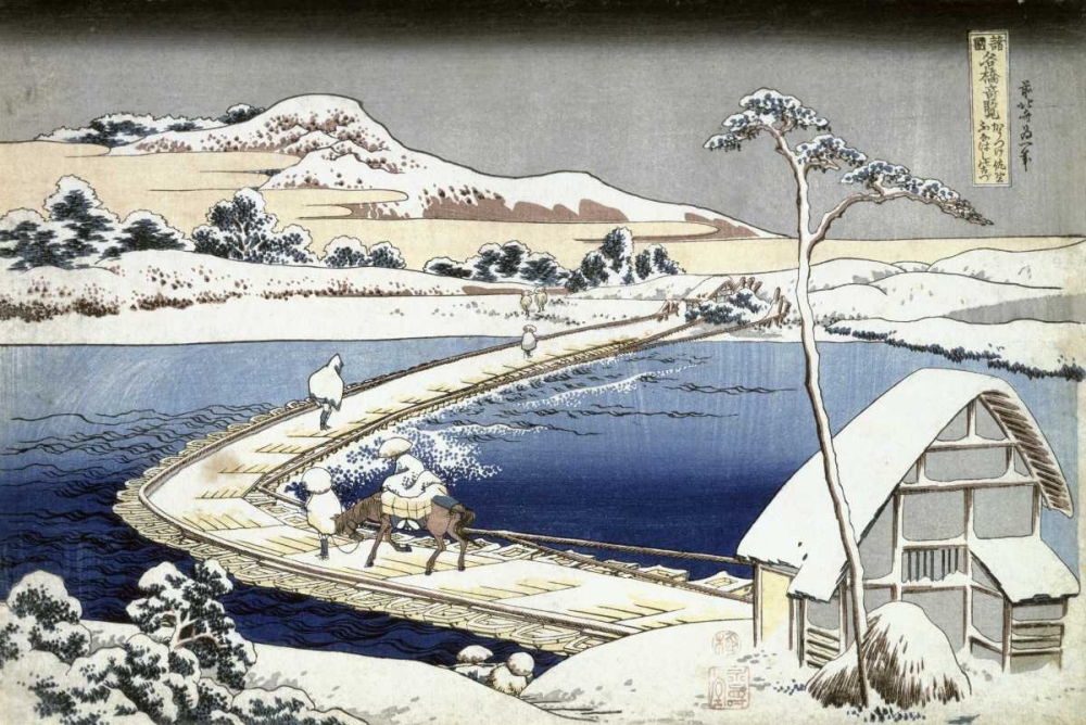 Wall Art Painting id:91160, Name: Pontoon Bridge at Sano, Kozuke Province, Ancient View, Artist: Hokusai