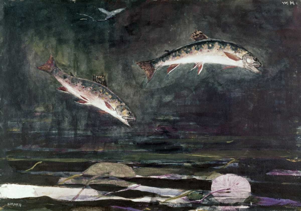 Wall Art Painting id:91170, Name: Leaping Trout, Artist: Homer, Winslow