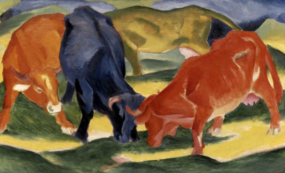 Wall Art Painting id:91259, Name: Fighting Cows, Artist: Marc, Franz