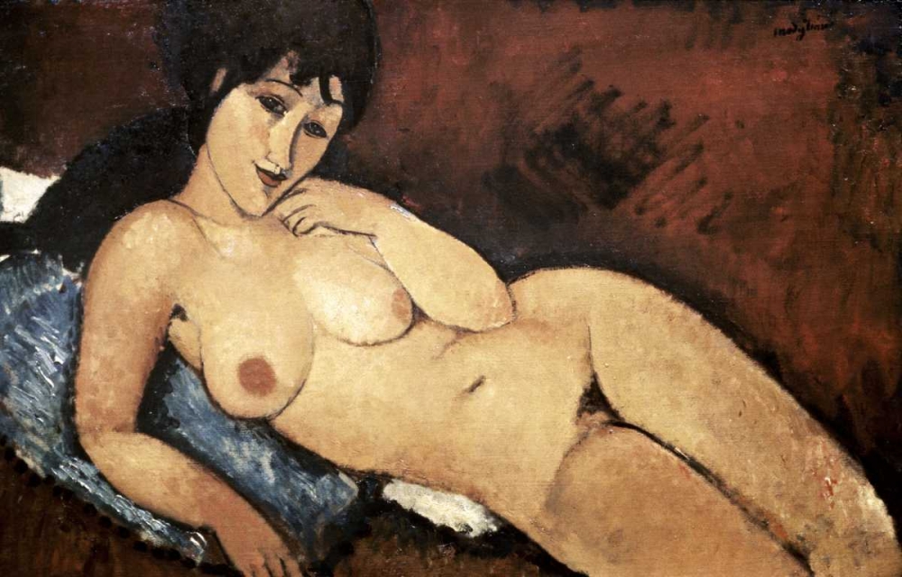 Wall Art Painting id:91300, Name: Nude on a Blue Cushion, Artist: Modigliani, Amedeo