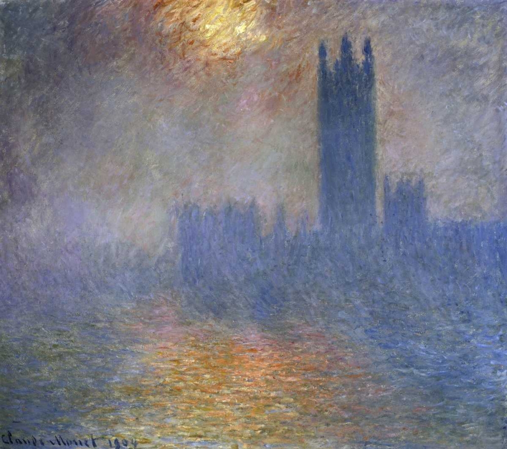 Wall Art Painting id:91333, Name: London Parliament - Patch of Sun in the Fog, Artist: Monet, Claude