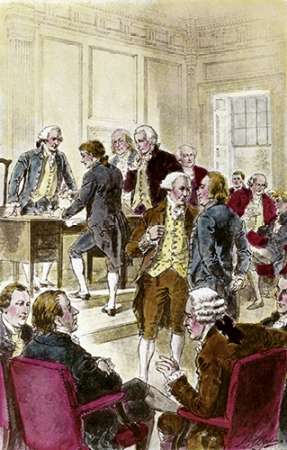 Wall Art Painting id:186355, Name: Signing The Declaration of Independence, 7/4/1776, Artist: Ogden, Henry Alexander