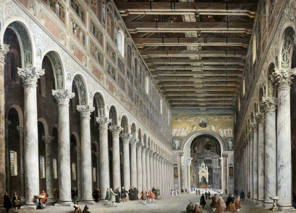 Wall Art Painting id:91416, Name: Interior of San Paolo Fuore Le Mure, Rome, Artist: Panini, Giovanni Paolo