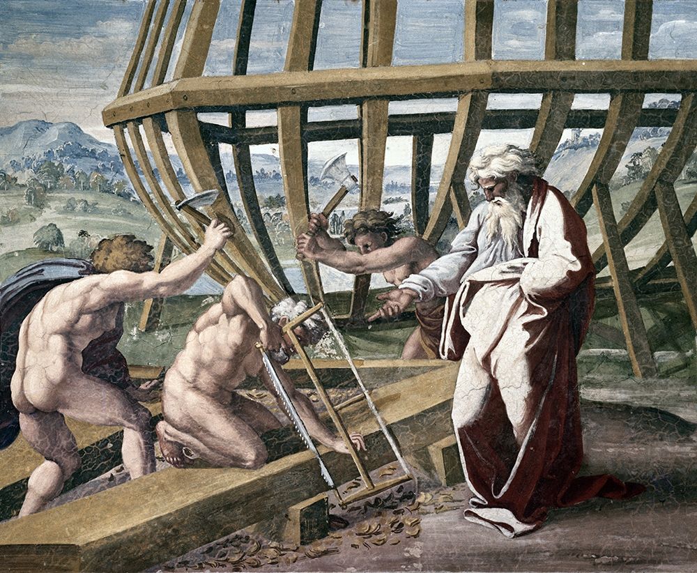 Wall Art Painting id:268392, Name: Noah Building The Ark, Artist: Raphael