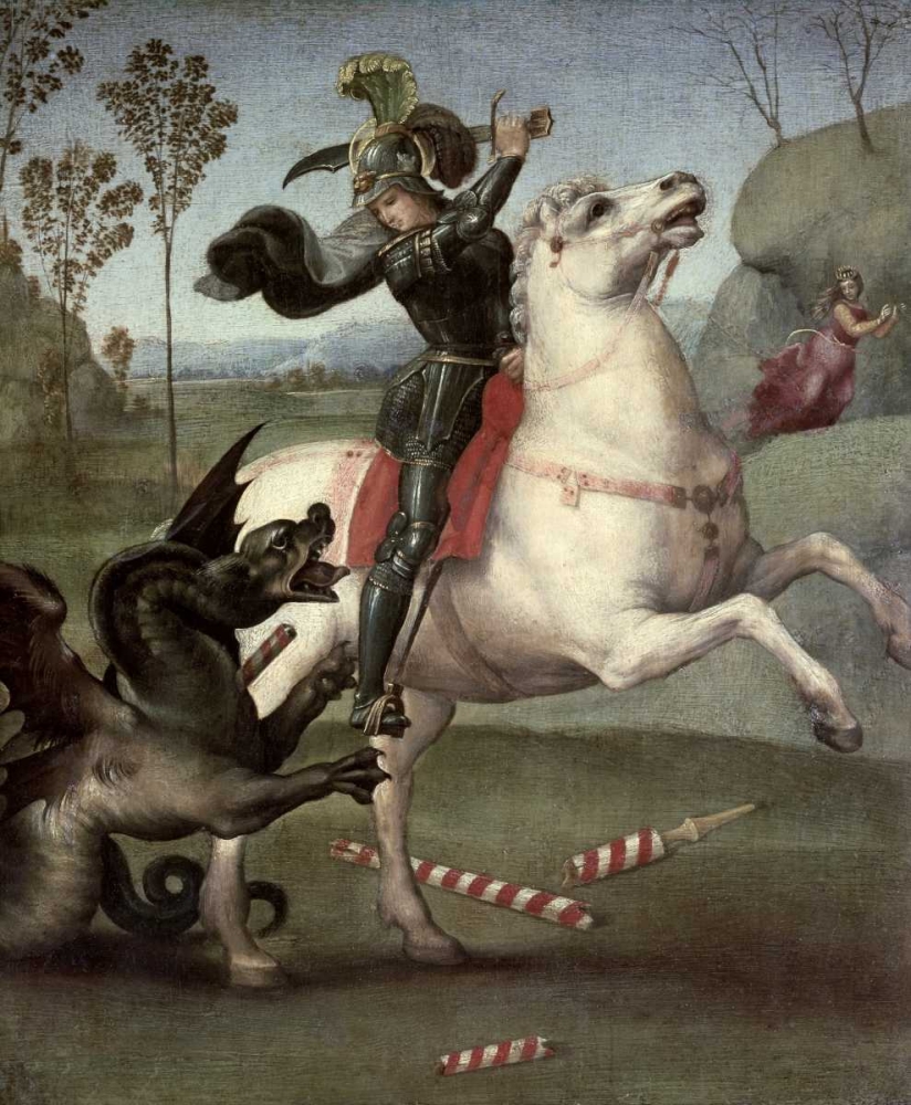 Wall Art Painting id:91464, Name: St. George Fighting The Dragon, Artist: Raphael