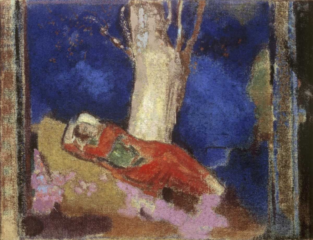Wall Art Painting id:91466, Name: A Woman Lying Under The Tree, Artist: Redon, Odilion