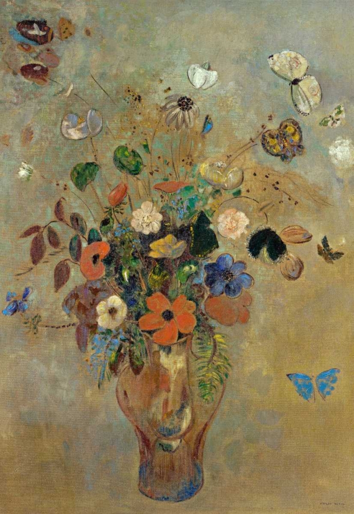 Wall Art Painting id:91469, Name: Bouquet of Flowers with Butterflies, Artist: Redon, Odilion