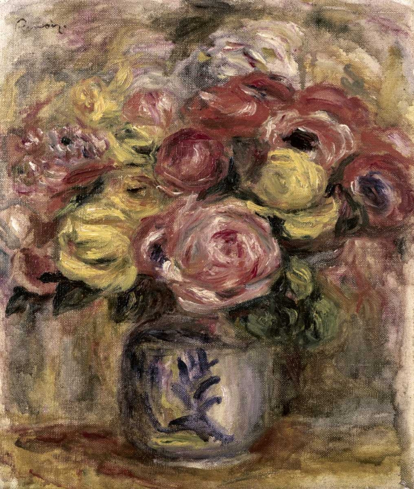 Wall Art Painting id:91515, Name: Flowers in a Blue and White Vase, Artist: Renoir, Pierre-Auguste
