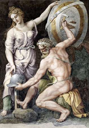 Wall Art Painting id:186412, Name: Vulcan Forging Armour For Achilles, Artist: Romano, Giulio