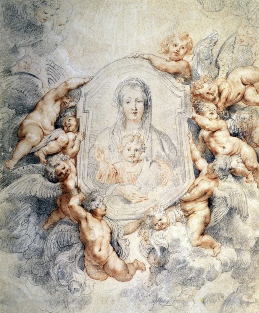 Wall Art Painting id:91567, Name: Image of the Virgin Portrayed with Angels, Artist: Rubens, Peter Paul