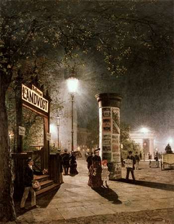 Wall Art Painting id:186429, Name: First Electric Street Light, Berlin, Artist: Saltzmann, Carl