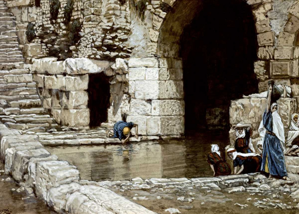 Wall Art Painting id:91629, Name: Blind Man Washes In The Pool of Siloam, Artist: Tissot, James Jacques