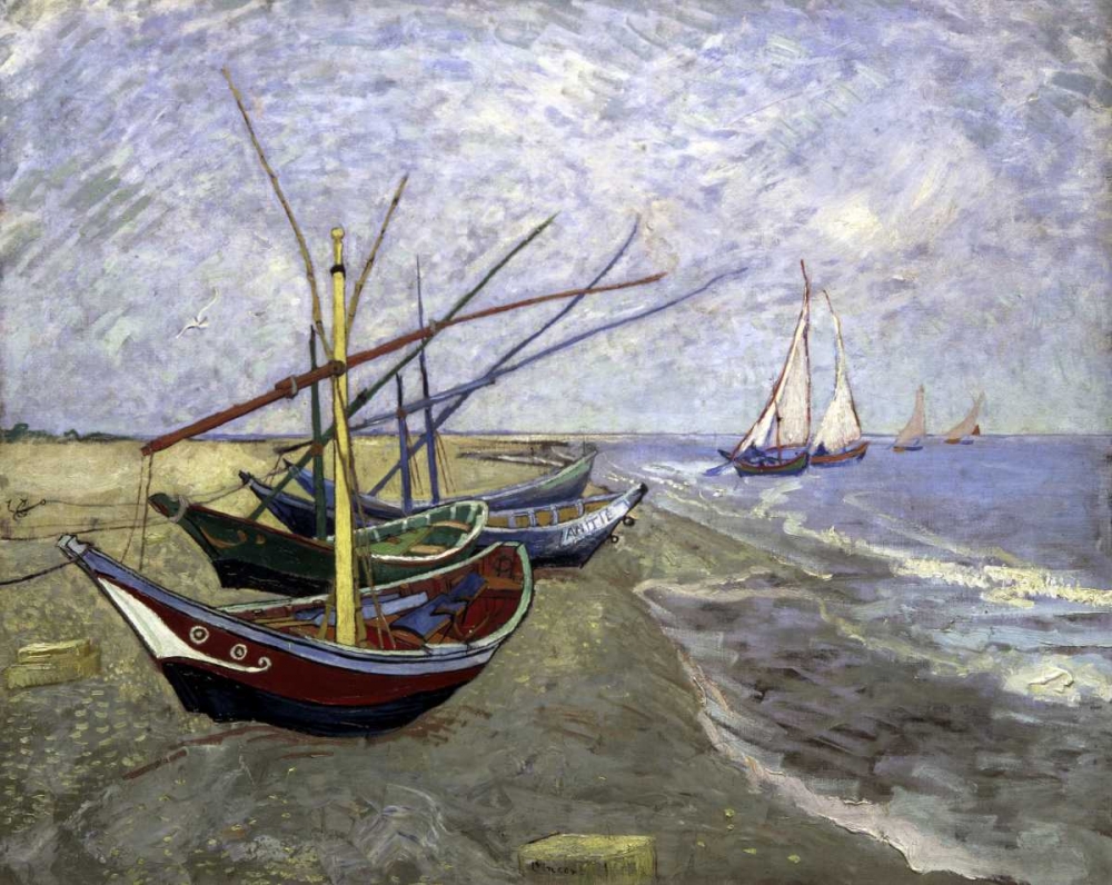 Wall Art Painting id:91751, Name: Fishing Boats On The Beachat Saintes-Maries, Artist: Van Gogh, Vincent