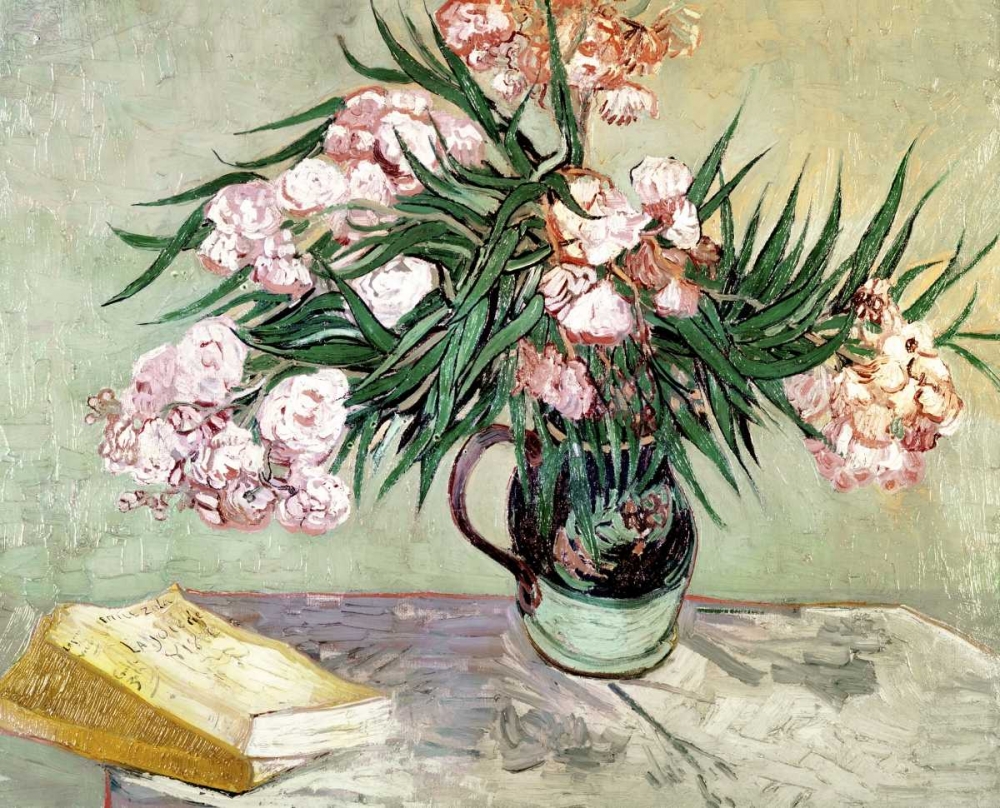 Wall Art Painting id:91771, Name: Still Life: Vase with Oleanders and Books, Artist: Van Gogh, Vincent