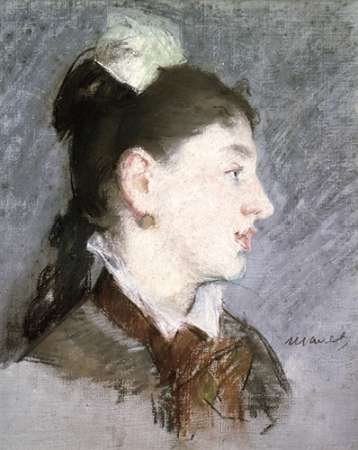 Wall Art Painting id:186902, Name: The Young Woman with a Wing Collar, Profile (La jeune fille au col casse), Artist: Manet, Edouard