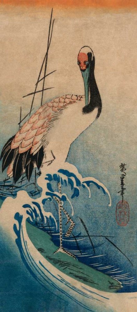 Wall Art Painting id:95962, Name: Crane in Waves, 1833, Artist: Hiroshige, Ando