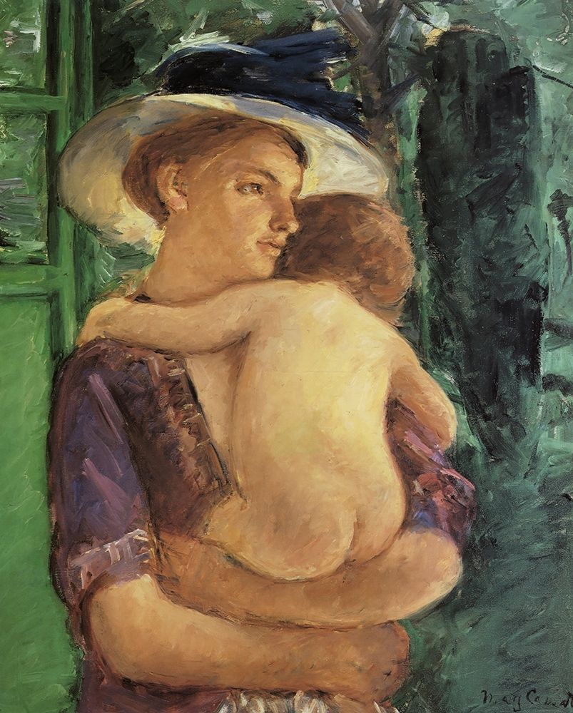 Wall Art Painting id:266052, Name: Mother In Hat Holding Her Nude Baby Seen In Back View 1909, Artist: Cassatt, Mary