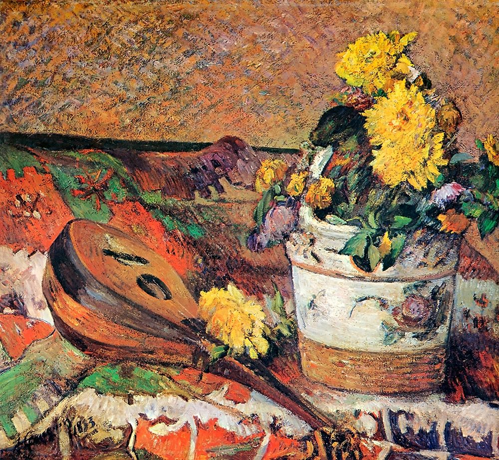 Wall Art Painting id:267392, Name: Mandolin And Pot Of Flowers, Artist: Gauguin, Paul