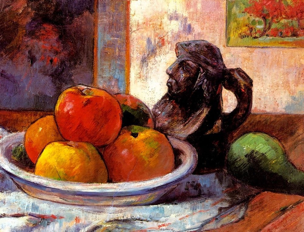 Wall Art Painting id:267421, Name: Still Life With Apples A Pear And A Ceramic, Artist: Gauguin, Paul