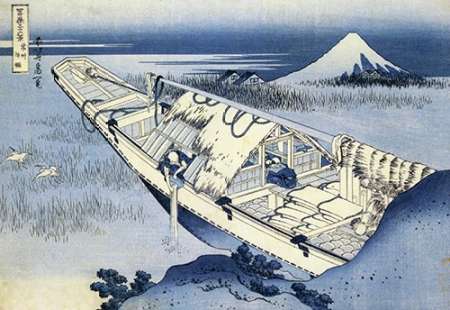 Wall Art Painting id:187634, Name: A Boat Moored At Ushibori In Hitachi Province 1831, Artist: Hokusai