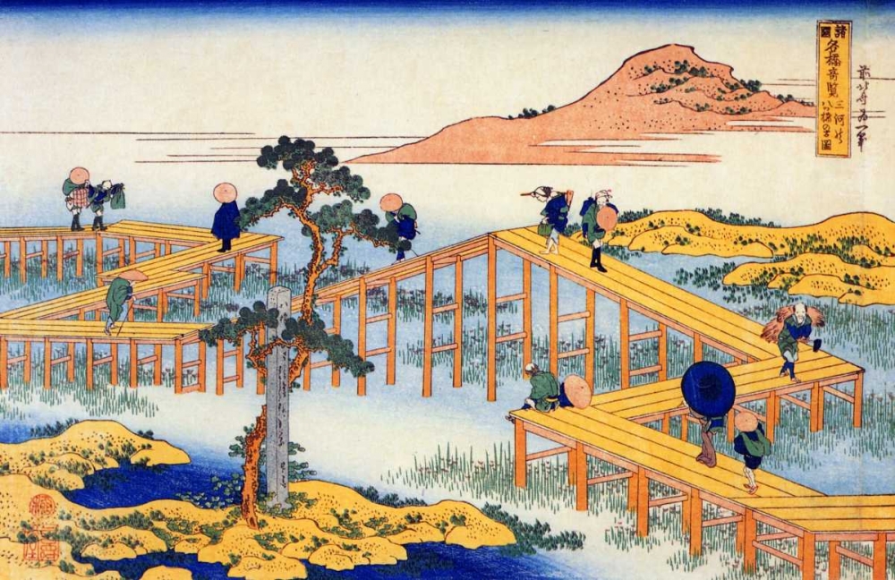 Wall Art Painting id:92528, Name: Admiring The Irises At Yatsuhashi In Mikawa, Artist: Hokusai