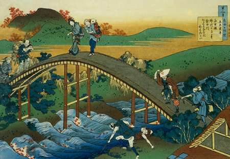 Wall Art Painting id:187689, Name: People Crossing An Arched Bridge, Artist: Hokusai